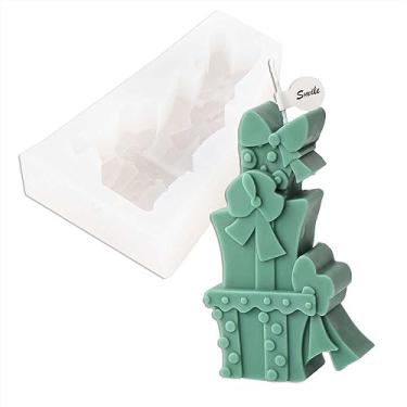 Imagem de Tone Fun Moldes de silicone em forma de caixa de presente de Natal de três camadas para fazer velas, resina, velas de aromaterapia, sabonete de cera artesanal, decoração de casa, artesanato