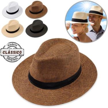 Imagem de Chapéu Panamá Palha Aba Larga Moda Masculino Feminino Praia Casual Fes