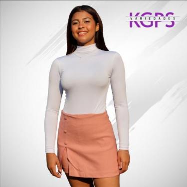 Imagem de Short Saia Com Botão e Fenda Basico Elegante Tecido Bengaline - Rosê -