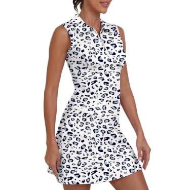 Imagem de GGOV Vestido feminino de duas peças, tênis, golfe, FPS 50+, esportivo, esportivo, esportivo, com bolso e shorts separados, 17 Leopardo azul, G