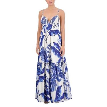 Imagem de BCBG New York Vestido longo feminino sem mangas com gola V, Combo de palma, GG