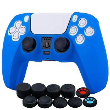 Imagem de YoRHa Capa de silicone para controle PS5 Dualsense x 1 (azul) com punhos para polegar x 10