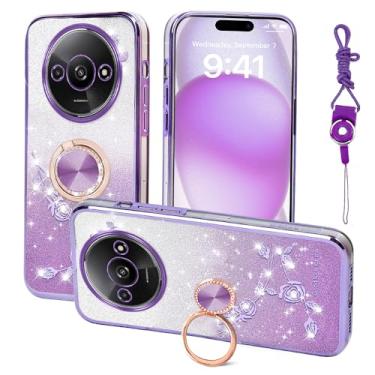 Imagem de Nouxwerx Capa para celular Xiaomi Redmi A3, capa para Xiaomi Poco C61 capa fofa TPU macia fina rosa para meninas e mulheres com alça de suporte de anel capa de cordão para Redmi A3 (Roxo)