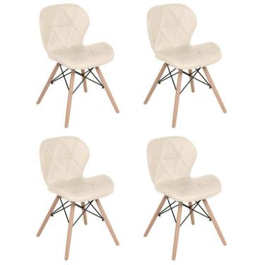 Imagem de Kit 4 Cadeiras Estofadas Charles Eames Eiffel Slim Wood Confort Creme