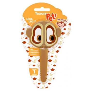 Imagem de Tesoura Escolar Sem Ponta Infantil Redondas Leo e Leo Pets, Macaquinho