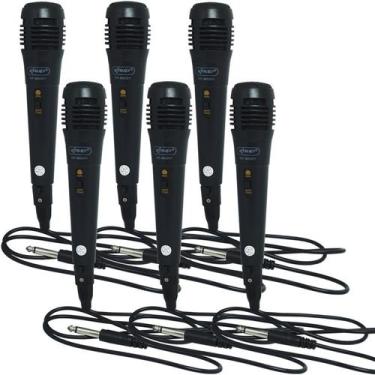 Imagem de Kit 6 Microfones Dinâmico com Fio P10 Cabo 1 Metro para Karaokê e Caix