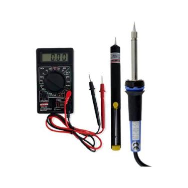 Imagem de Kit Multímetro Digital Tensão Corrente Md-300 Ferro Solda 40w Temperat