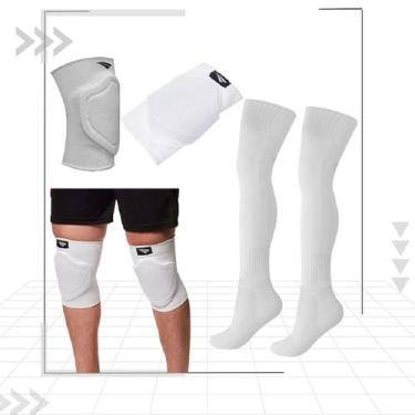 Imagem de Kit penalty joelheira indoor v + meiao storm adulto, Branco, G