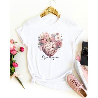 Imagem de Camiseta curso de psicologia babylook feminina plus size faculdade tem