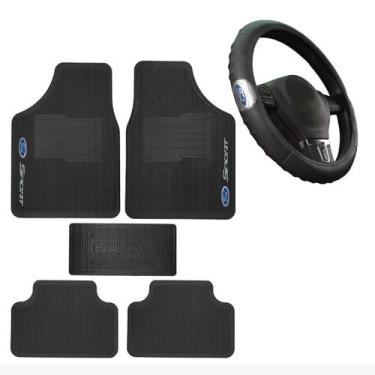 Imagem de kit jogo tapete automotivo carro borracha + capa de volante - rekar, f