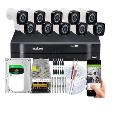 Imagem de Kit CFTV 10 Câmeras HD 720P Infravermelho 20 metros DVR Intelbras MHDX