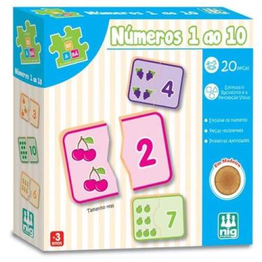 Imagem de Números 1 Ao 10 Em Madeira - 20 Peças - Pedagógico - Nig