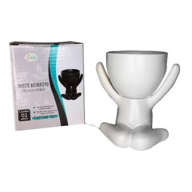 Imagem de Vaso Boneco Bob Em Porcelana Sentado P/Cacto Suculenta - FX