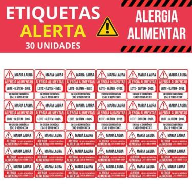 Imagem de 30 Etiquetas Alerta Alergia Alimentar Personalizada Vinil - Tectoner, 