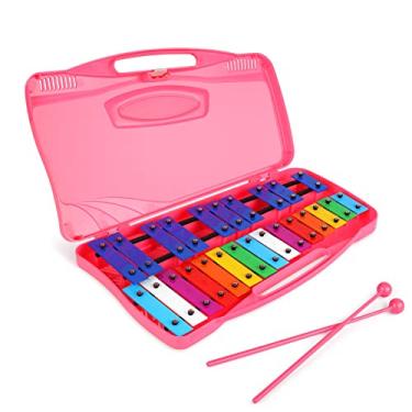 Imagem de Tkocisa Xilofone 25 Notas Glockenspiel Xilofone Profissional para Iniciantes, Ensino de Música Infantil, Presente de Instrumento de Percussão Afinado Glockenspiel Cromático (Rosa)