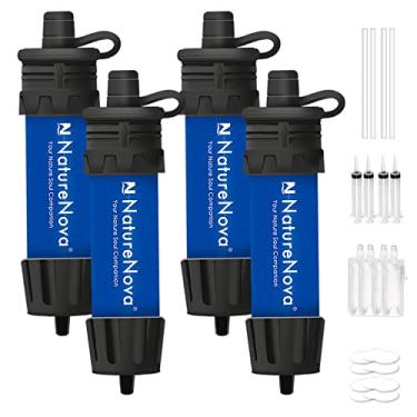 Imagem de NatureNova Mini Filtro De Água Portátil Sistema De Filtragem De Água De Emergência Caminhadas Acampamento Palha Equipamento De Sobrevivência Preparação Para Emergências (Azul, Pacote Com 4)