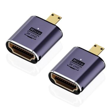 Imagem de AreMe Adaptador micro HDMI para HDMI 8K (pacote com 2), conector conversor de cabo micro HDMI macho para HDMI fêmea para Sony A6000, Raspberry Pi 4, GoPro Hero 7 e outras câmeras esportivas