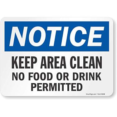 Imagem de SmartSign - Aviso S-8382-EU-10 - Mantenha a área limpa, etiqueta não permitida para alimentos ou bebidas | Vinil laminado de 17,78 cm x 25,4 cm