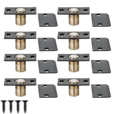 Imagem de JQK Ferragens magnéticas para captura de bola de porta de armário, trava de aço inoxidável 430 ajustável com placa de ataque, acabamento preto, pacote com 8, HBC120-BK-P8