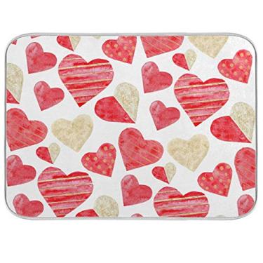 Imagem de Tapete de secagem de pratos com corações de aquarela de ouro vermelho 40 x 45 cm para cozinha, dia dos namorados, amor, flores, pratos, escorredor de pratos, esteiras, absorventes, acessórios de cozinha de secagem rápida