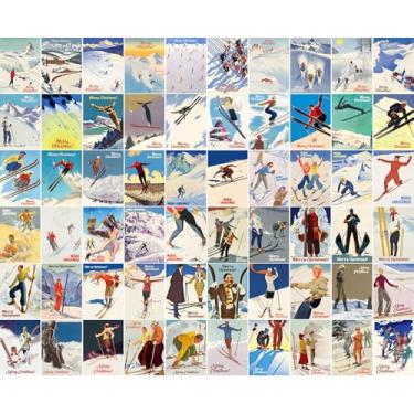 Imagem de PIXILUV Pacote com 60 pequenos cartões de felicitações de Natal. Aventuras alpinas: Esquiar em encostas nevadas e diversão festiva de inverno em cenas de Natal cheias de ação
