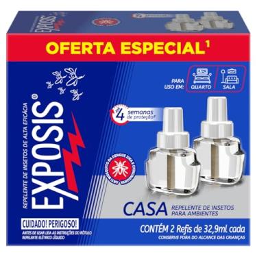 Imagem de Exposis Casa, Repelente Elétrico Líquido para Tomada, Refil, Sala e Quarto, Alta eficácia, Até 4 semanas de Proteção, 2 Unidades de 32,9ml