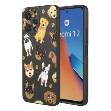 Imagem de HTXWXJC Capa de telefone para Redmi 12, capa para Xiaomi Poco M6 Pro 5G à prova de choque flexível amortecedor TPU capa macia padrão cão capa de telefone para Xiaomi Redmi 12 Black Dog