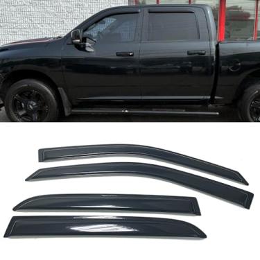 Imagem de Viseiras de janela fumegantes Sun Rain Vent Guard Defletor de sombra compatível com Dodge Ram 1500 2500 3500 Crew Cab 2010-2018