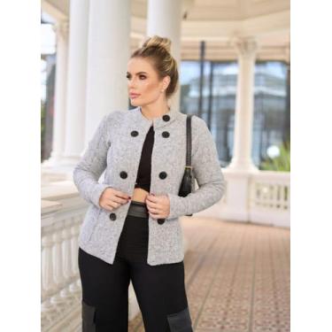 Imagem de Blazer feminino trico mousse slim alfaiataria - Andresa Lima, Cinza, M
