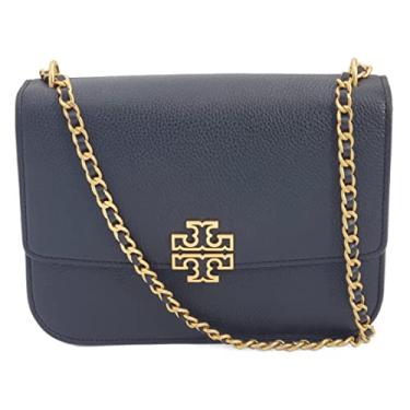 Imagem de Tory Burch 138724 Britten Bolsa de ombro feminina ajustável de couro preto com ferragem dourada média, Preto, Medium