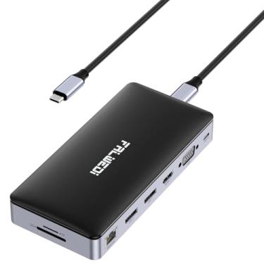 Imagem de Estação de ancoragem para laptop USB C, adaptador multiporta de tela tripla 15 em 1 com 3 monitores, Dual DP, HDMI, VGA, portas USB, RJ45, SD/TF, microfone/áudio, PD, dock compatível com laptops