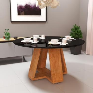 Imagem de Mesa De Jantar Redonda Luxo Tampo Com Vidro Preto 90x90 4 Lugares Em Mdf