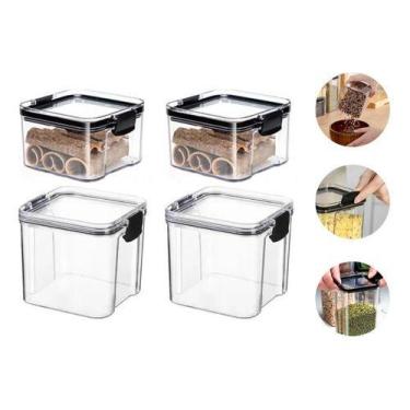Imagem de Kit 4 Potes Acrílico Hermético 2 De 450ml 2 De 950ml Mantimento Cor In