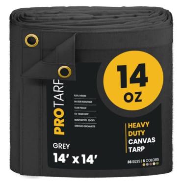 Imagem de PROTARP Lona de lona resistente extrema à prova d'água 590 g, capa de lona resistente a UV com ilhós de latão à prova de ferrugem, multiuso para dossel, telhado, acampamento, pilha de madeira (cinza