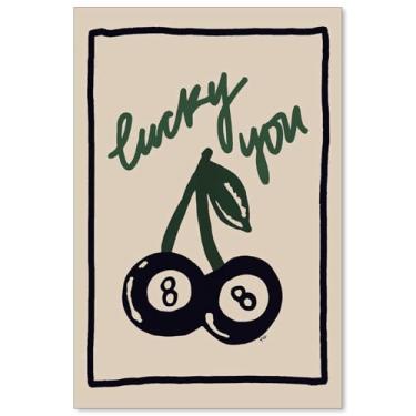 Imagem de Arte de parede em tela de cereja com 8 bolas de sinuca retrô Preppy Lucky You pôster vintage preto e branco impressões minimalistas pintura apartamento bar carrinho decoração de parede 40 x 61 cm sem