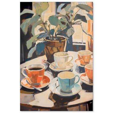 Imagem de MWZUPQ Pintura de café retrô arte de parede vintage viagem comida pôsteres bar carrinho decoração aconchegante cozinha arte decoração de parede para cafeteria casa bar 40,6 x 61 cm sem moldura