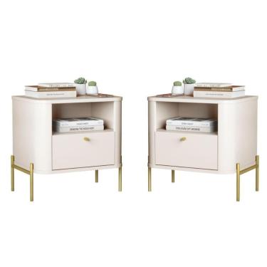 Imagem de Conjunto Mesa De Cabeceira Malta Off White Dourado