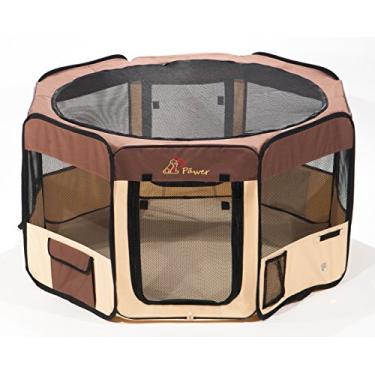 Imagem de Caneta dobrável para animais de estimação com 8 painéis de 36" × 18,5" para pequenos gatos médios/cães/filhotes, marrom + bege, tecido Oxford 600D portátil para ambientes internos e externos canil com bolsa de transporte, vários tamanhos e cores disponíveis