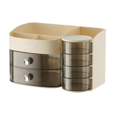 Imagem de YWJLQH Caixa de caixa de maquiagem Caixa de armazenamento cosmético Multiplural Skincare titular organizadores de desktop para dormitórios camaretas de, Bege