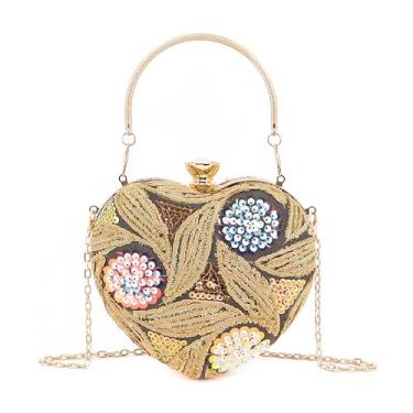 Imagem de Naimo Bolsa feminina de coração de lantejoulas para noite pequena bolsa clutch para festa de casamento e coquetel, Dourado, One Size