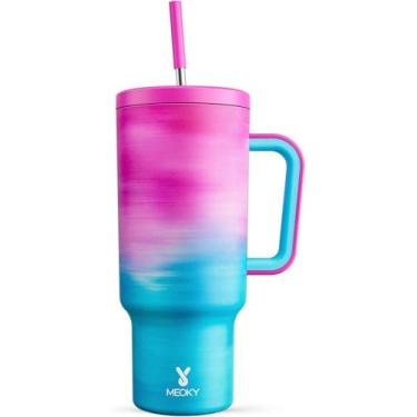 Imagem de Meoky Copo Térmico 1200ml com Canudo Tampa e Alça - Caneca Termica Esportivo Antivazamento | Isolamento a Vácuo 34h Frio ou 10h Quente | Aço Inoxidável Durável (Cristal Azalá)