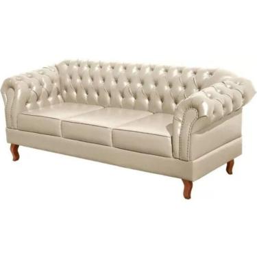 Imagem de Sofá Chesterfield 3 Lugares Dom Pedro Vintage Retrô Capitonê Couro Bege