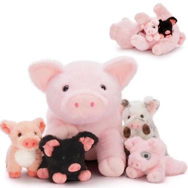 Imagem de Conjunto de bichos de pelúcia BENINY Pig Mommy com 3 porquinhos de 40 cm