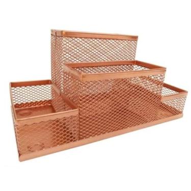 Imagem de Porta Lápis, Caneta, Clips, Lembrete, Aramado, Rose Gold, 4 Divisórias