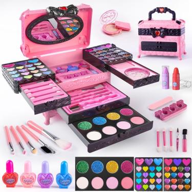 Imagem de Kit de maquiagem gorispi Kids Girl 66 unidades lavável e não tóxico de 3 a 12 anos
