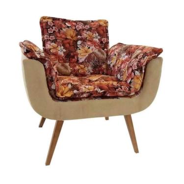 Imagem de Poltrona Decorativa Opala Suede Composê Floral e Bege