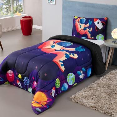 Imagem de Kit Edredom Plush Fofinho Infantil Dupla Face Dream 2 Peças Solteiro - Astronauta