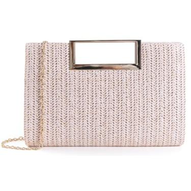 Imagem de Bolsa clutch de palha para mulheres bolsa de verão de vime bolsas transversais de palha bolsas de ráfia alça superior bolsas de noite viagem 2025, Bege