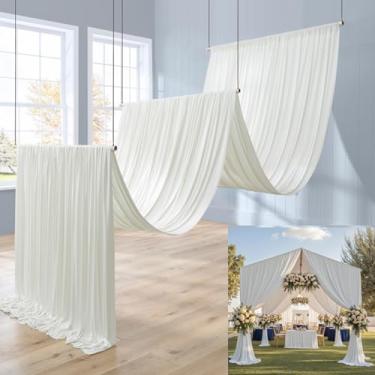 Imagem de Htper 6 painéis, cortinas de teto marfim de 1,5 x 6 m para festas de casamento, poliéster grosso sem vincos, 6 m, cortinas de teto de marfim extralongas para decoração de barraca de festa de