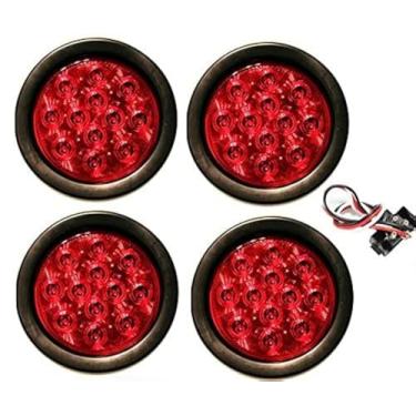 Imagem de Conjunto de 4 luzes de LED autoSmart KL-25108RK de 4 polegadas com freio de LED redondo para seta traseira e lente vermelha inclui luzes, arame, trava para trilho